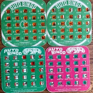 Vintage Auto Bingo Game Cards - Green & Pink Set